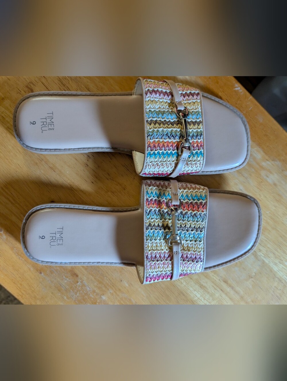 Multicolor Woven Slide Sandals with Metal Bit